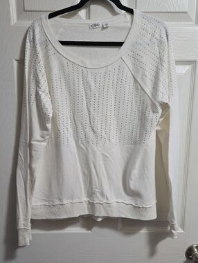 Cato White Long-Sleeve Studded Scoop Neck Light Shirt